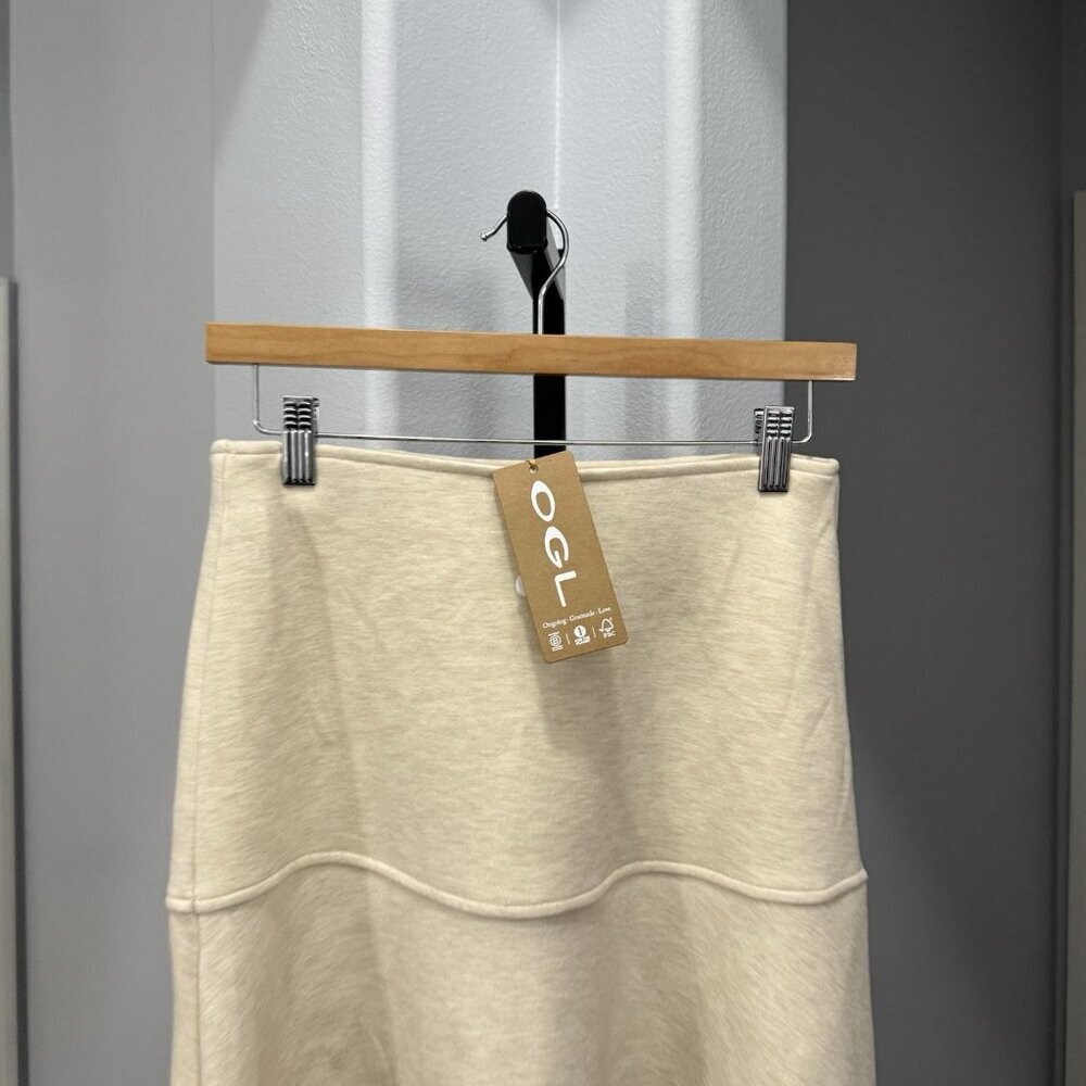 NWT OGL Cashsoft Wool Like Flared Midi Maxi Skirt Size Small Heathered Ivory - Picture 2 of 7